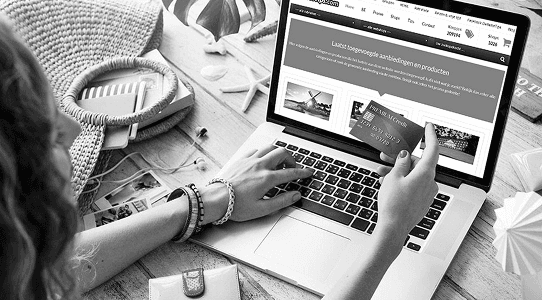 Customer using a laptop to ask an AI assistant for a shopping recommendation